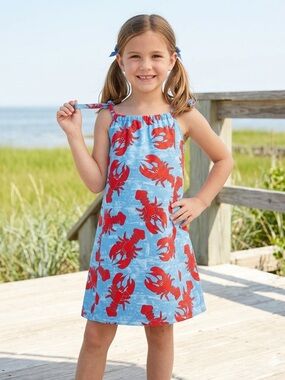 Vintage 1987 Flap Happy Lobster Print Cotton Dress Size 7